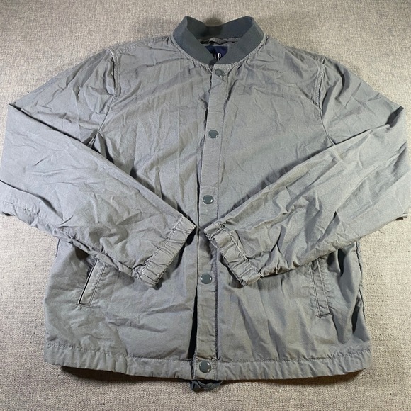 GAP Mens M Gray Lightweight Button Down Bomber Jacket Casual Coat - Picture 1 of 8